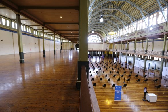 The Royal Exhibition Centre has been transformed into a mass vaccination clinic.