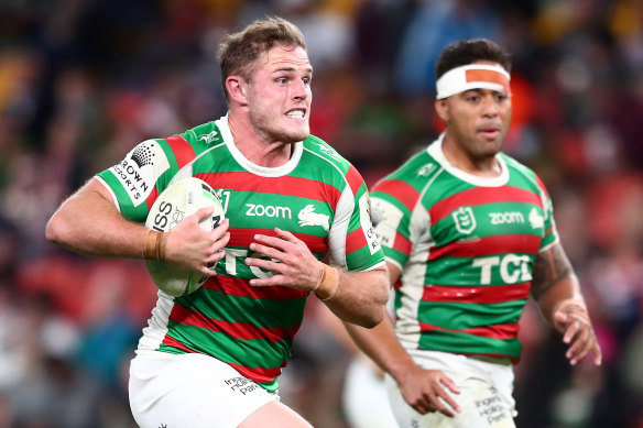 Souths prop Tom Burgess carting the ball up last year.