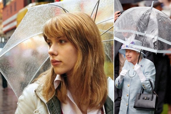 Scarlett Johansson in Lost in Translation and Queen Elizabeth at Royal Ascot in 2019. 