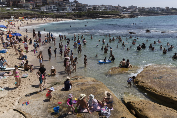 Beachgoers enjoy Australia Day on Bronte Beach.