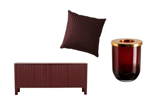 “Oliver” fluted buffet; “Ponti” cushion; “Duo” vase.  