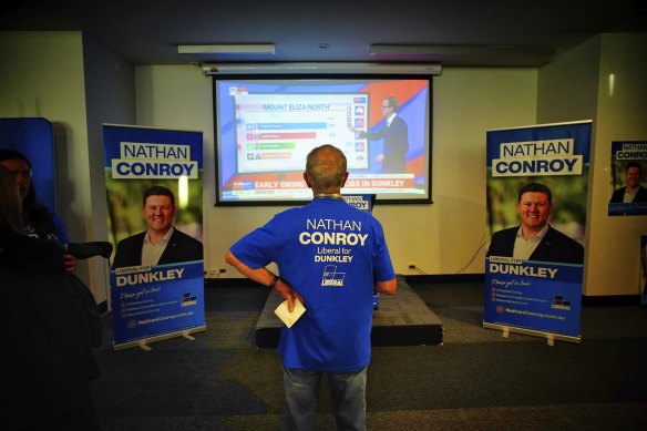 Supporters attend the function in Frankston for the Liberal party’s Dunkley candidate Nathan Conroy.