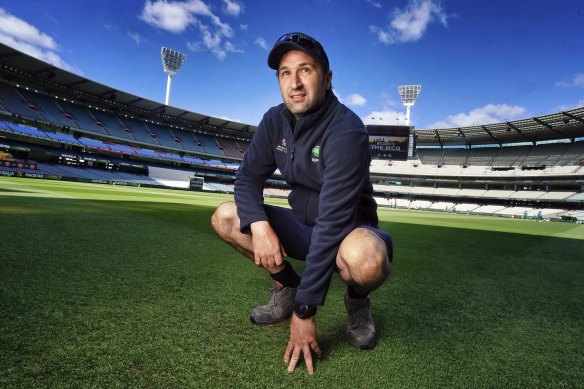 MCG head curator Matt Page on the prized turf.