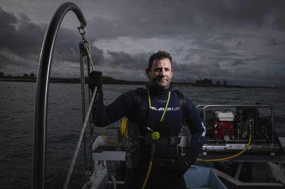 Abalone diver Craig Fox at Port Fairy on Wednesday.