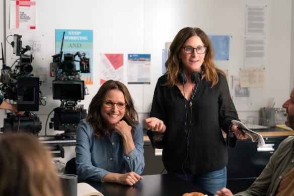 On the set of You Hurt My Feelings with director Nicole Holofcener.