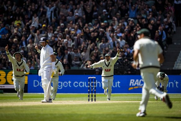Joe Root joins the procession.