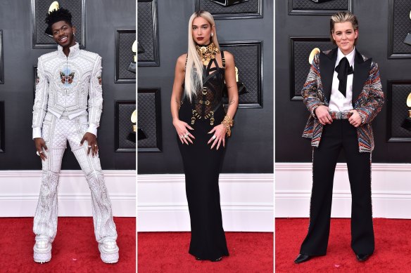 Lil Nas X in Balmain, Dua Lipa in Versace and Brandi Carlile in Boss.