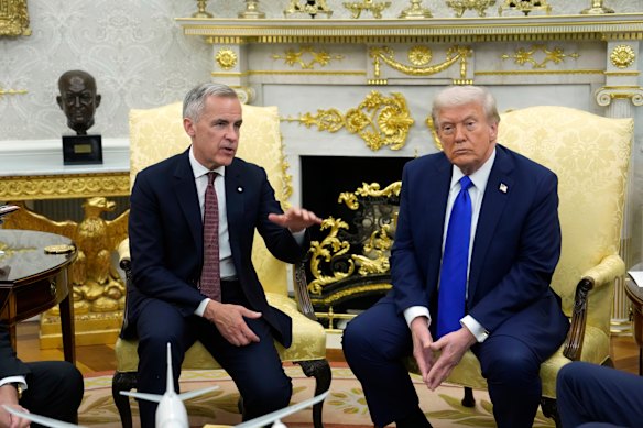 Canada Prime Minister Mark Carney and US President Donald Trump hold a press conference at the White House in 2025. 