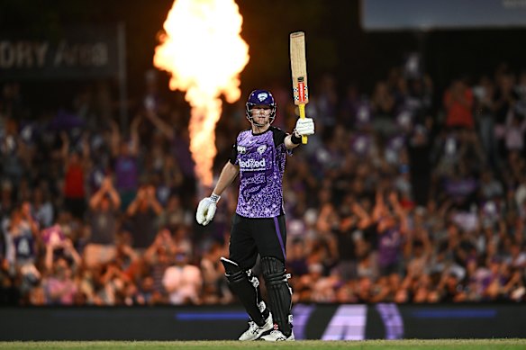 On fire: Mitch Owen produced one of the greatest BBL innings in history to lead his Hurricanes to the title this year.