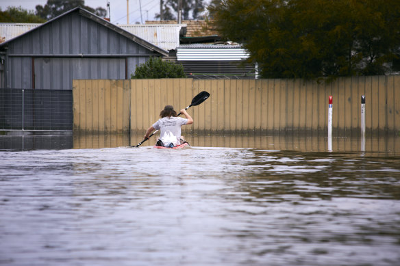 Kayaking became one of the smoothest ways of getting around in Shepparton after the regional hub was inundated.