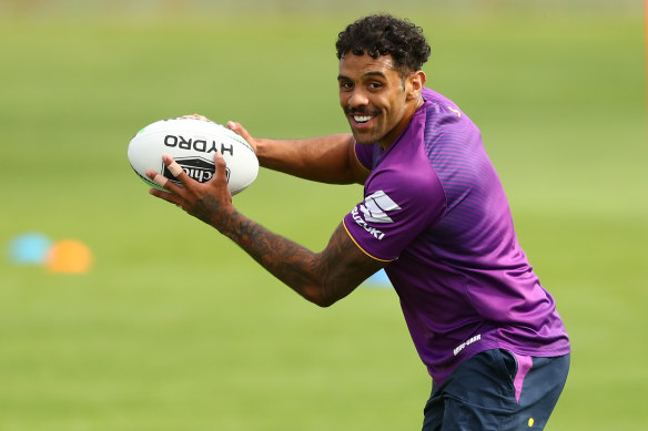 Josh Addo-Carr at Storm's training session in Albury on Wednesday.