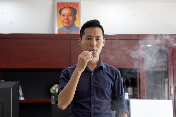 Deng Yang, deputy general manager of vape manufacturer HQD, in Shenzhen. 