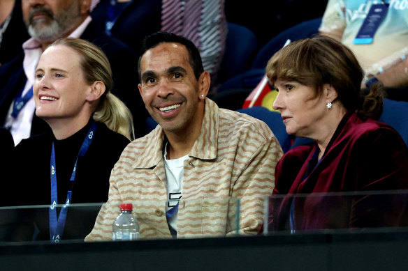 Eddie Betts and his wife Anna Scullie (L) at the Australian Open in January.