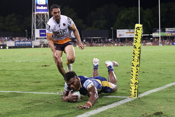 Sivo crosses for one of his three tries on Friday night.