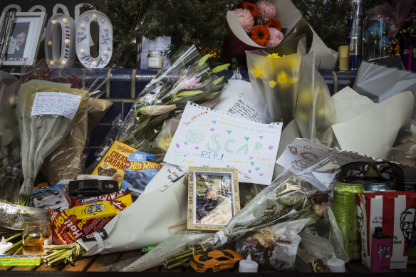 Tributes for Oscar Hamilton outside the Woodgrove Shopping Centre.