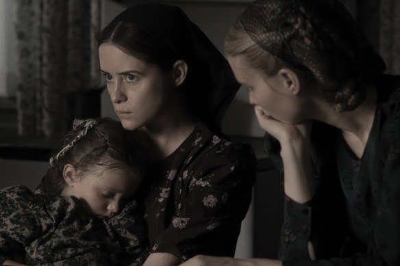 Emily Mitchell (left), Claire Foy and Rooney Mara in Women Talking.