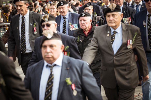 Diggers march on Anzac Day last year.