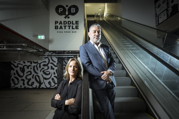 Eleanor Barratt and George Pezaros, owners of Paddle Battle Ping Pong Bar. 