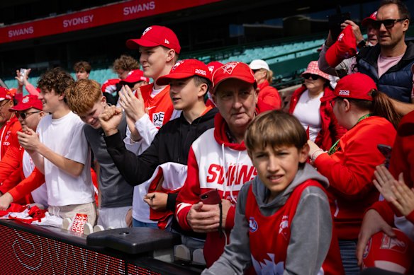Swans fans at the SCG on Thursday for the open training session before Friday’s preliminary final against Fremantle.