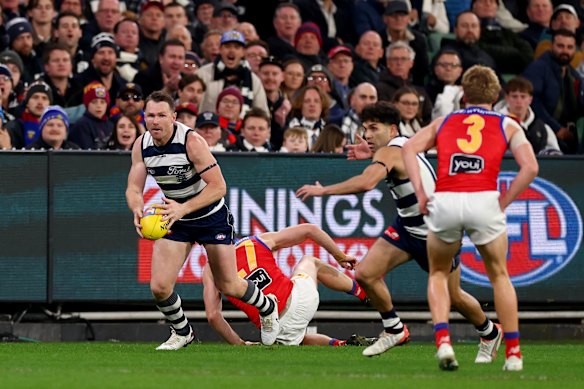 Geelong skipper Patrick Dangerfield assesses his options.