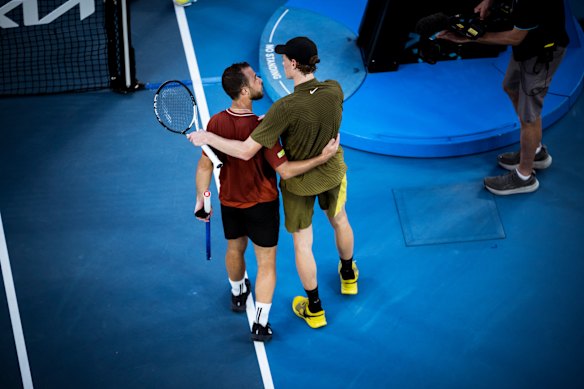 Jannik Sinner advanced to the second round when Hugo Gaston retired after the second set.