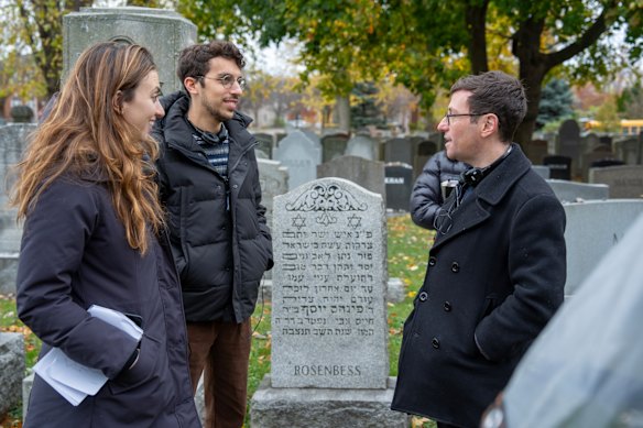Rebecca Shaw and Ben Kronengold on the set of their comedy Adults, with director Jason Woliner.