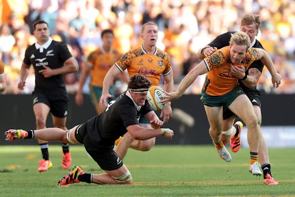 Max Jorgensen tries to conjure something for the Wallabies.