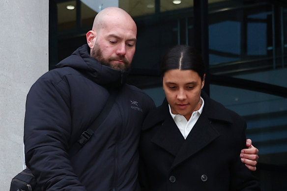 Australian footballer Sam Kerr leaves Kingston Crown Court after being found not guilty of causing racially aggravated harassment.