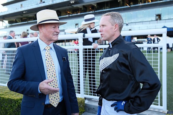 Trainer David Payne and Kerrin McEvoy after the Tea Rose Stakes win.