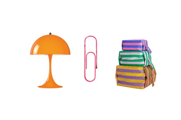 “Panthella” table lamp; “Clip” wall hook ; “3D Zip” storage bags.