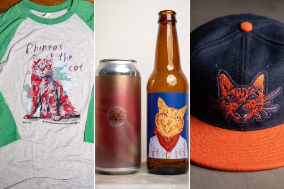 Phineas-inspired merchandise including (from left) T-shirts, beer, created by two Utah breweries, and baseball caps has raised thousands of dollars for charities.