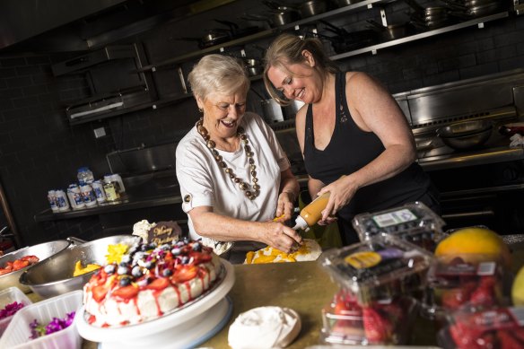 Ms McPherson (right) and the queen mother Jenny Darlow.