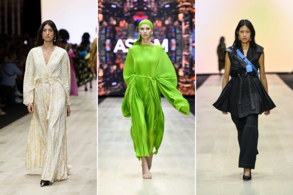 Acler (left and right) and Asiyam went heavy on pleating. 