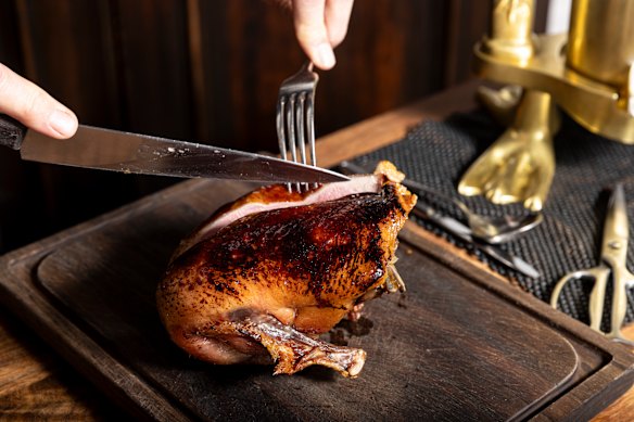 The bird’s breasts are carved from the crown and sent back to the kitchen.