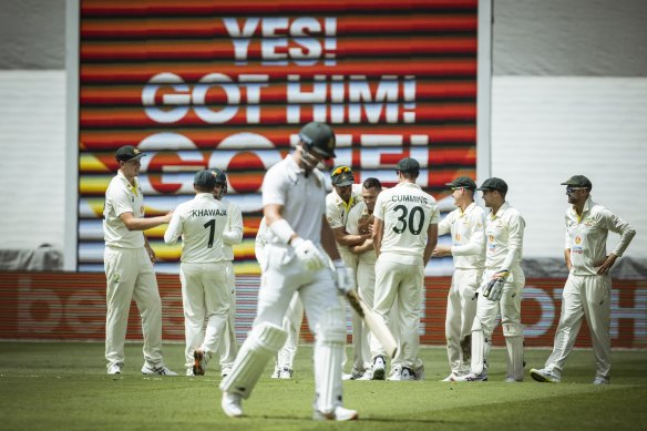 Scott Boland claims the wicket of Sarel Ervee as South Africa crumble, yet again, at the MCG.