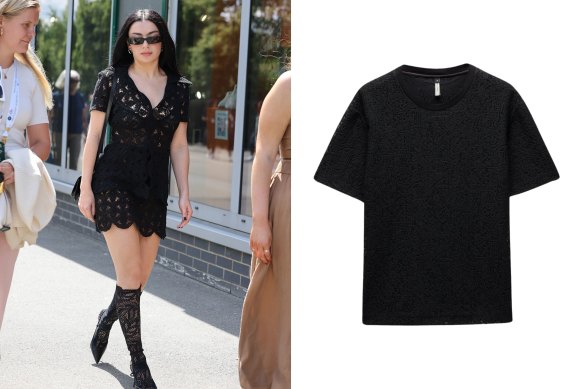From left: Charli XCX takes lace down a dark path; Calibre “Heavy Lace” T-shirt, $299.