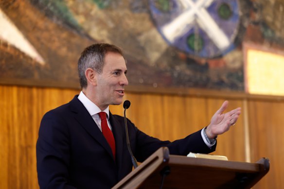 Treasurer Jim Chalmers speaks before the release of the 2026 Intergenerational Report at the Australian National University in Canberra on Monday.