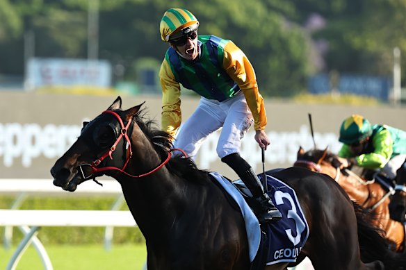 Chad Schofield salutes on Ceolwulf in the King Charles III Stakes last year.