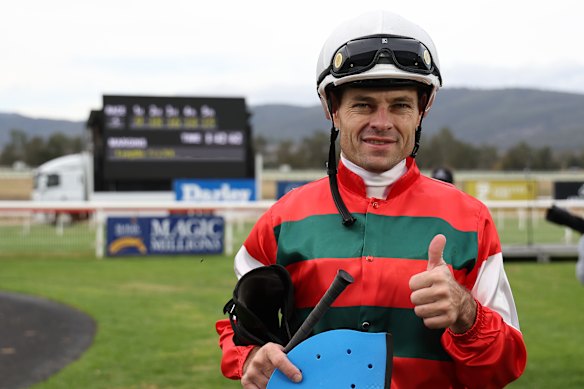 Aaron Bullock after winning on Tavros at Scone on May 16.