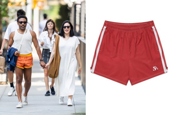From left: Donald Glover rocking short shorts in New York, with wife Michelle White; R.Sport “Tennis” shorts, $79.
