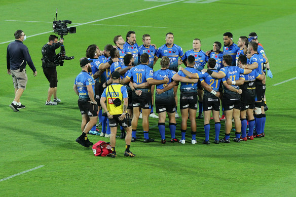 Force players form a huddle after their win over the Reds on Friday night.