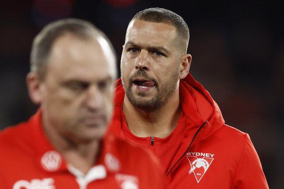 Lance Franklin and coach John Longmire.