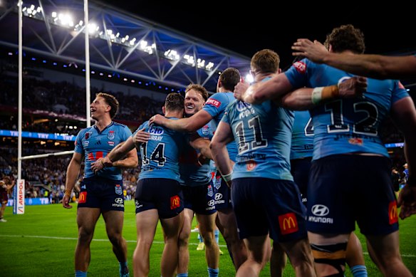 NSW celebrate Origin victory.