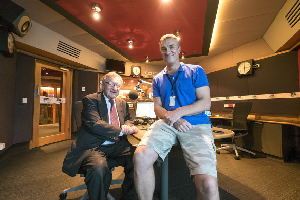 Elliott with his son Tom, doing their regular spot on 3AW Radio in 2015.