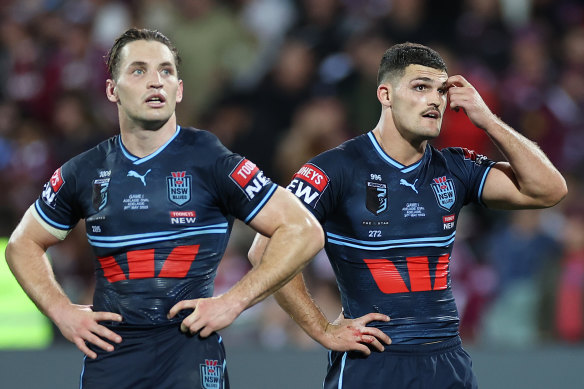 Nathan Cleary and Cameron Murray at full-time.