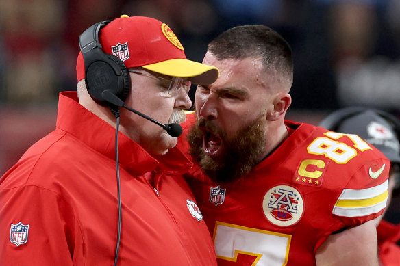 Travis Kelce loses his cool with Chiefs head coach Andy Reid.