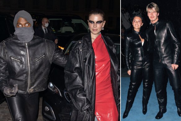 Kanye West and Julia Fox at the Rick Owens show in Paris almost reach the leather double act perfected by Victoria and David Beckham in 1999 at a Versace event.