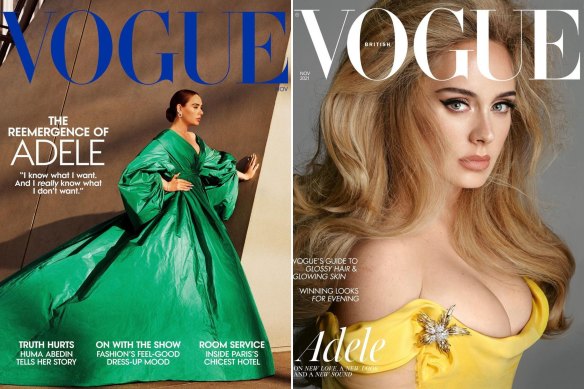 Adele on the cover of US Vogue, photographed by Alasdair McLellan and UK Vogue, photographed by Steven Meisel.