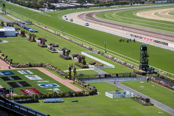 The empty lawn at Flemington on Melbourne Cup day 2020.