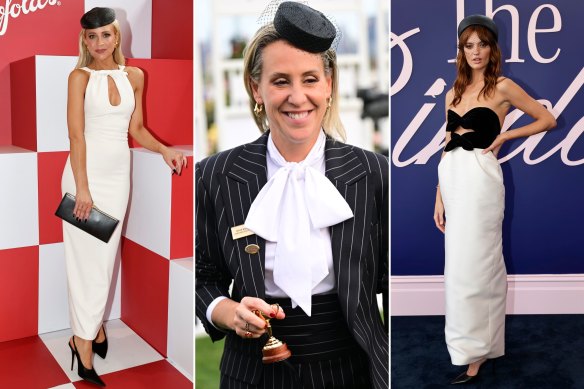 Backing fashion winners … (from left) Carrie Bickmore, Kylie Rogers and Montana Cox wear Effie Kats at Derby Day at Flemington.